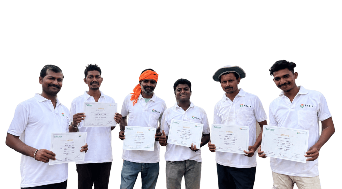 Farmers from rural villages holding certificates